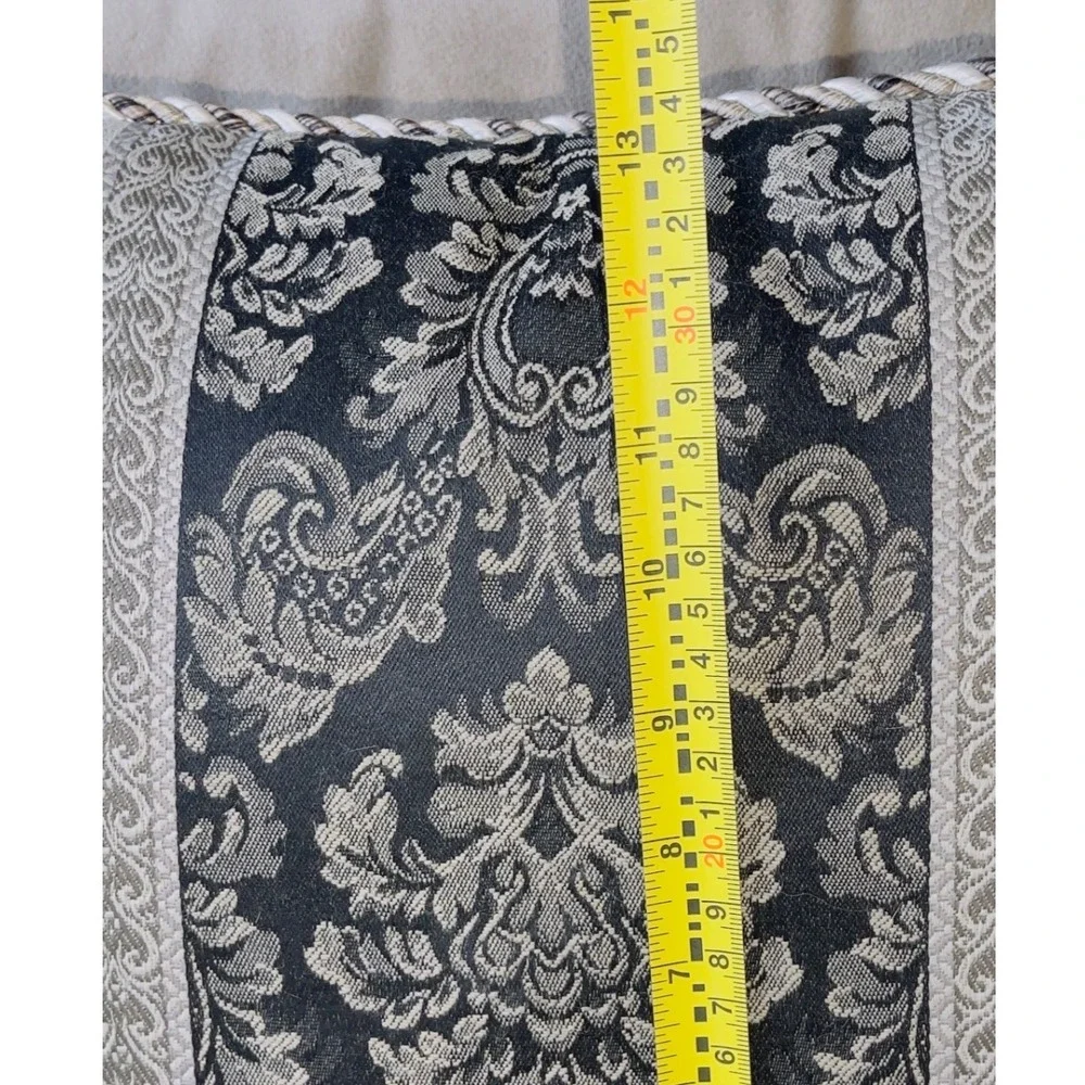 Croscill Home Set of 2 Decorative Throw Pillows Blk Cream Damask Jacquard Trim